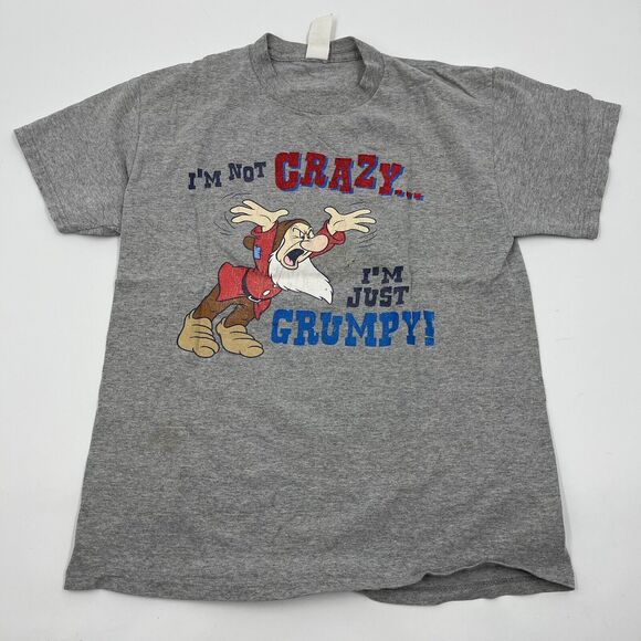 Disney Tee Shirt Women Size M Gray I'm Not Crazy I'm Just Grumpy Dwarf STAIN - Picture 1 of 7